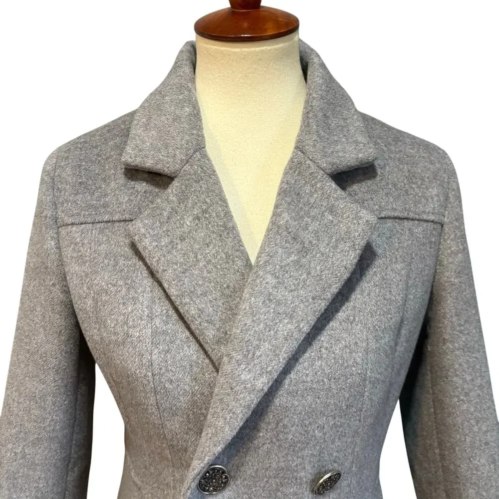 Gray Wool Blend Double Breasted Fit & Flare A-Line Swing Coat, Size S - Picture 3 of 8